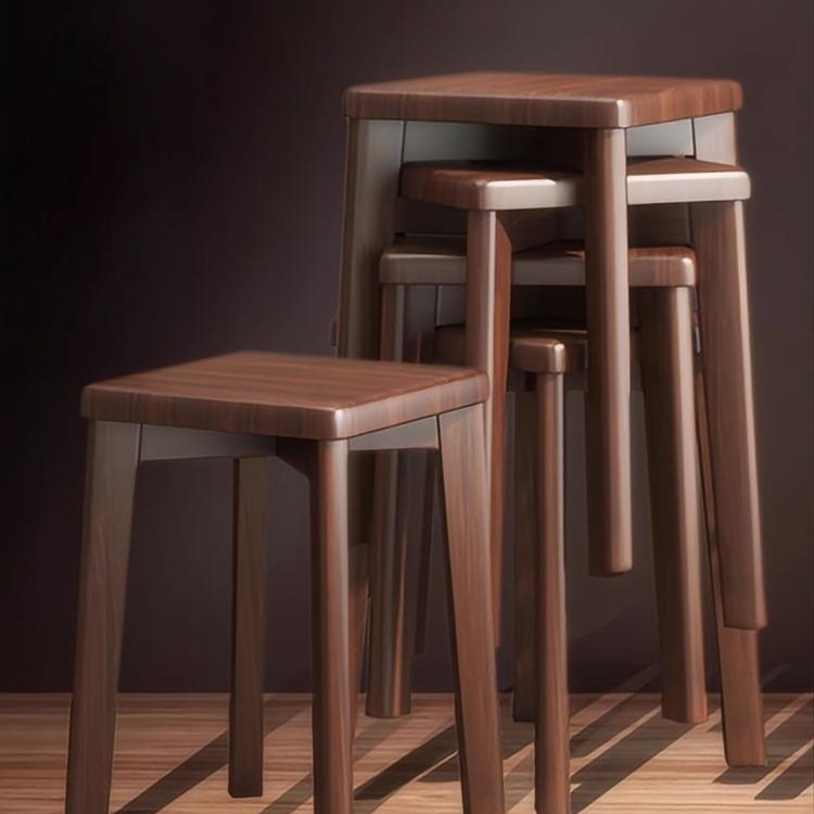 Solid Wood Stool for Living Room, Home Use, Upholstered Dining Table Chair, Stackable Low Stool, Mid-Century Style, Light Luxury Square Board R&