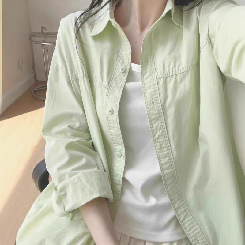 100 Cotton Dopamine Summer Long-sleeved Shirt Women's New Arrival Wear Loose Shirt All-match Slim-fit Top for Outer Wear