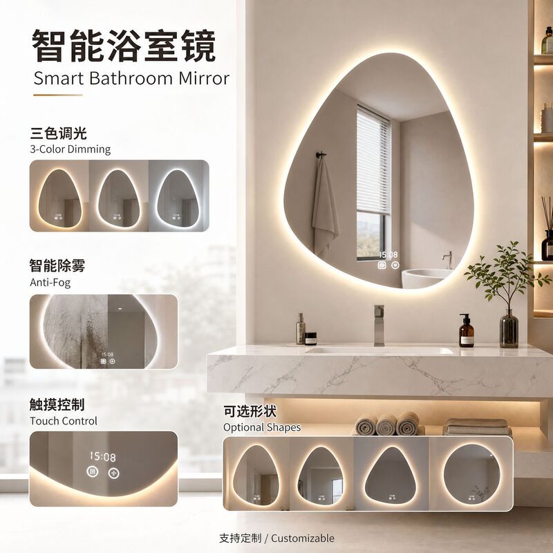 Special-shaped smart mirror for bathroom with lights, touch screen, anti-fog mirror, wall-mounted makeup mirror for washbasin Special-shaped smart mirror for bathroom with lights, touch screen, anti-fog mirror, wall-mounted makeup mirror for washbasin
