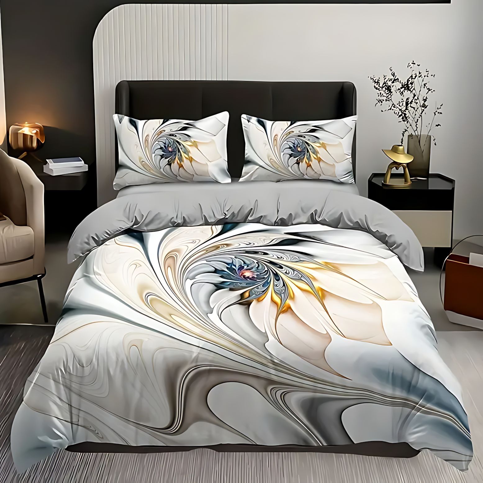 TEMU / JIT transfronterizo clásico de moda texturas de mármol de alta definición impresión digital abrasión colcha de colcha de almohada set