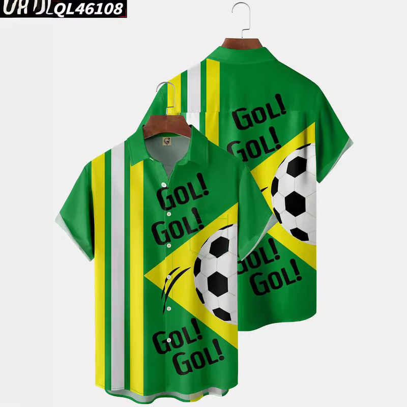 Brazil Amazon Football Samba Carnival Shirt Men's 3D Digital Printing Short-sleeved Shirt Factory Outlet