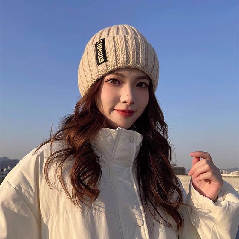 冬季帽子女韩版百搭时尚长标毛线帽冬天网红保暖护耳包头针织帽|undefined