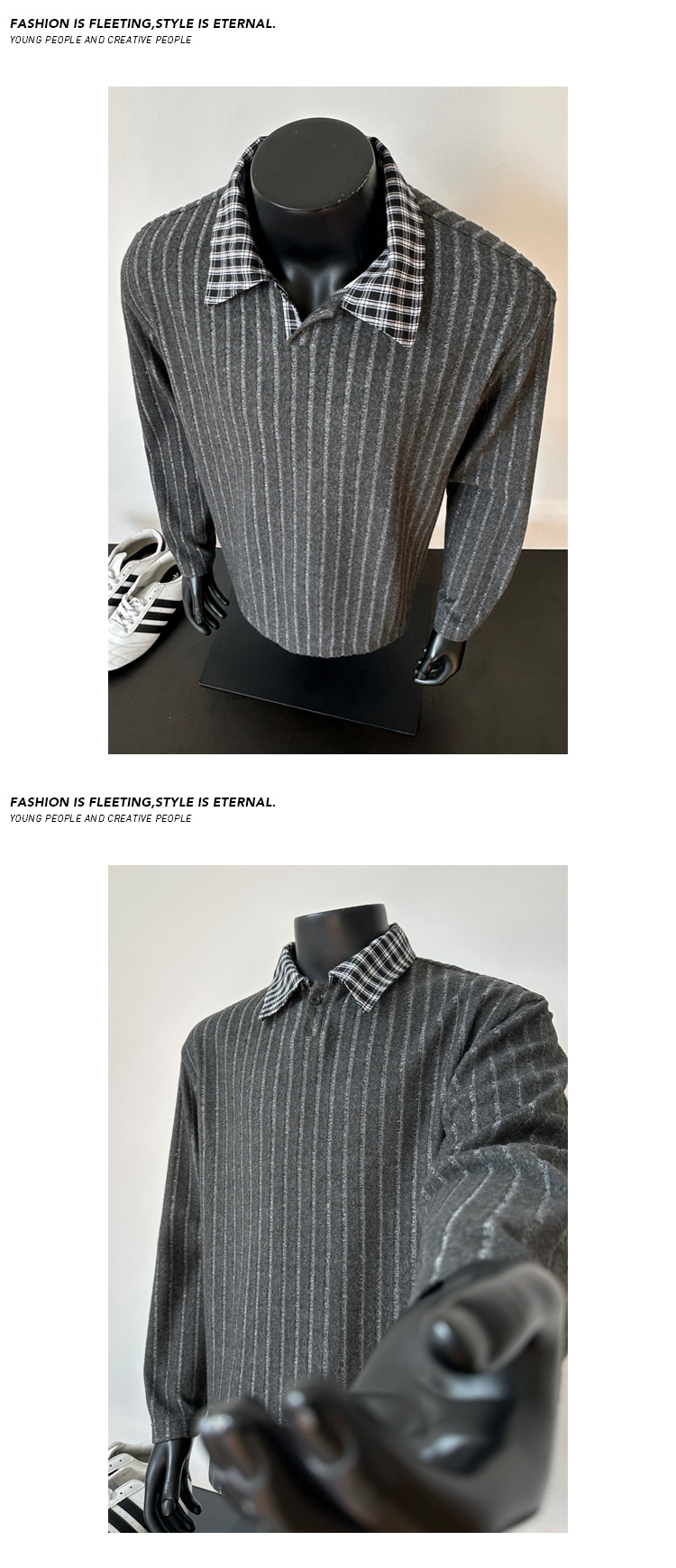 T-shirt a maniche lunghe a quadri stile coreano per uomo_voghion.com