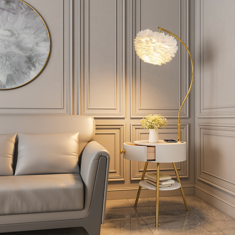 Feather floor lamp living room bedroom high-grade light luxury atmosphere sofa side decoration coffee table bedside table lamp integrated Feather floor lamp living room bedroom high-grade light luxury atmosphere sofa side decoration coffee table bedside table lamp integrated