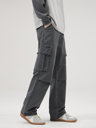 LKTM Men's #American Retro Washed Stoneground Cotton Casual Straight Leg Loose Multi-Pocket Work Pants