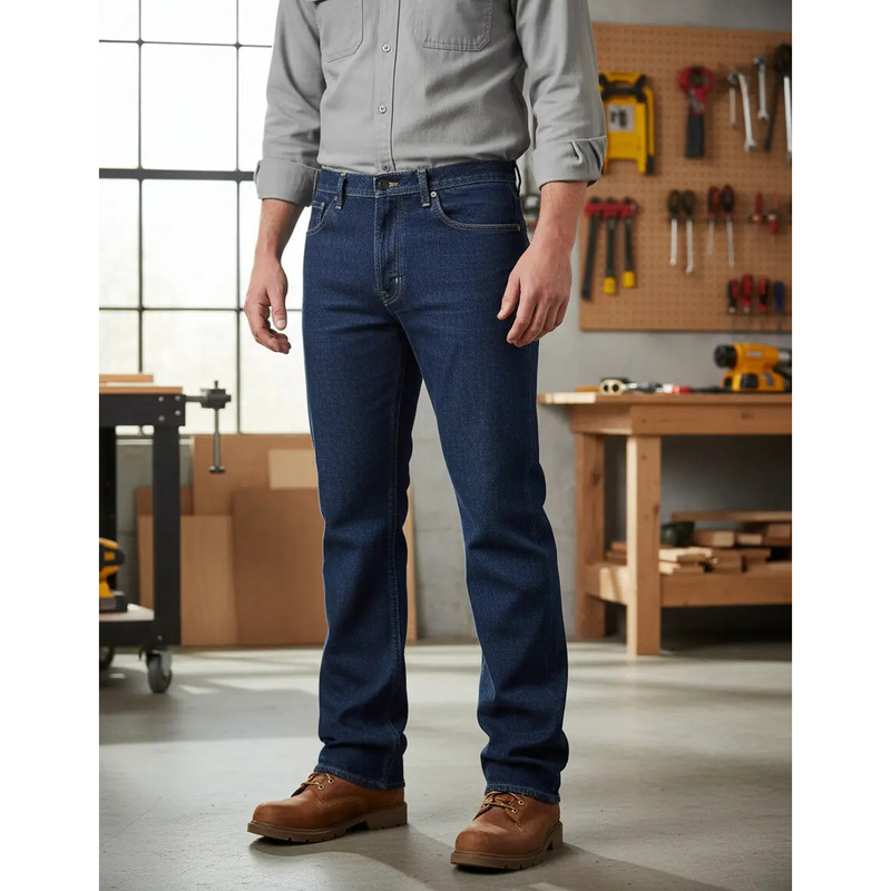 Cross-border version men's workwear wear-resistant straight-leg jeans, durable and slim-fit, slightly elastic long pants from the source factory