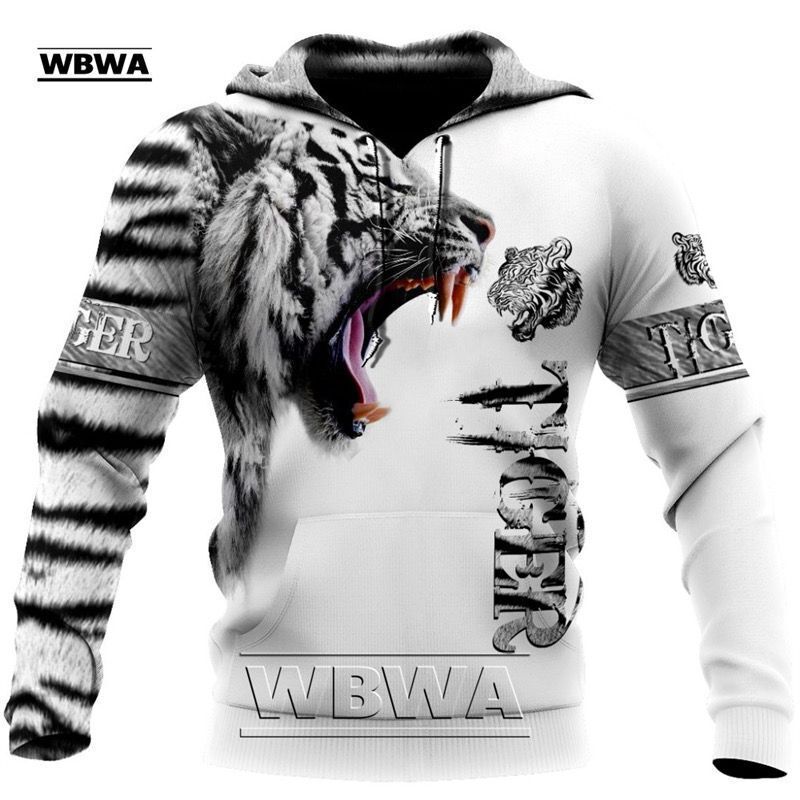 Spring and Autumn New Hoodie Lion Tiger 3D Digital Print Pattern Men's Casual Sports Sweater