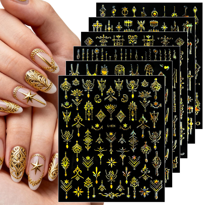 New Plaid Nail Stickers Laser Silver Four-Pointed Star Tassel Heart Nail Art Stickers Retro Totem 6-Piece Set New Plaid Nail Stickers Laser Silver Four-Pointed Star Tassel Heart Nail Art Stickers Retro Totem 6-Piece Set