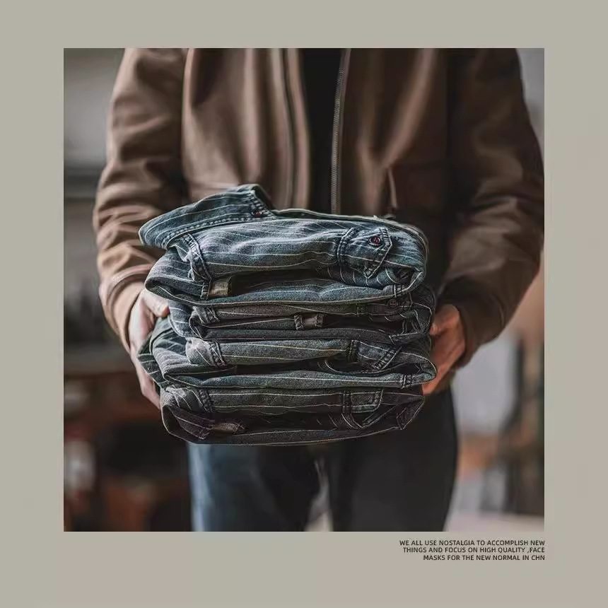 Herrenbekleidung Neues Langarmhemd für Herren im japanischen Retro-Stil, lässiges gestreiftes Hemd für Teenager, lockere, trendige All-Match-Oberteile, Jacke_voghion.com
