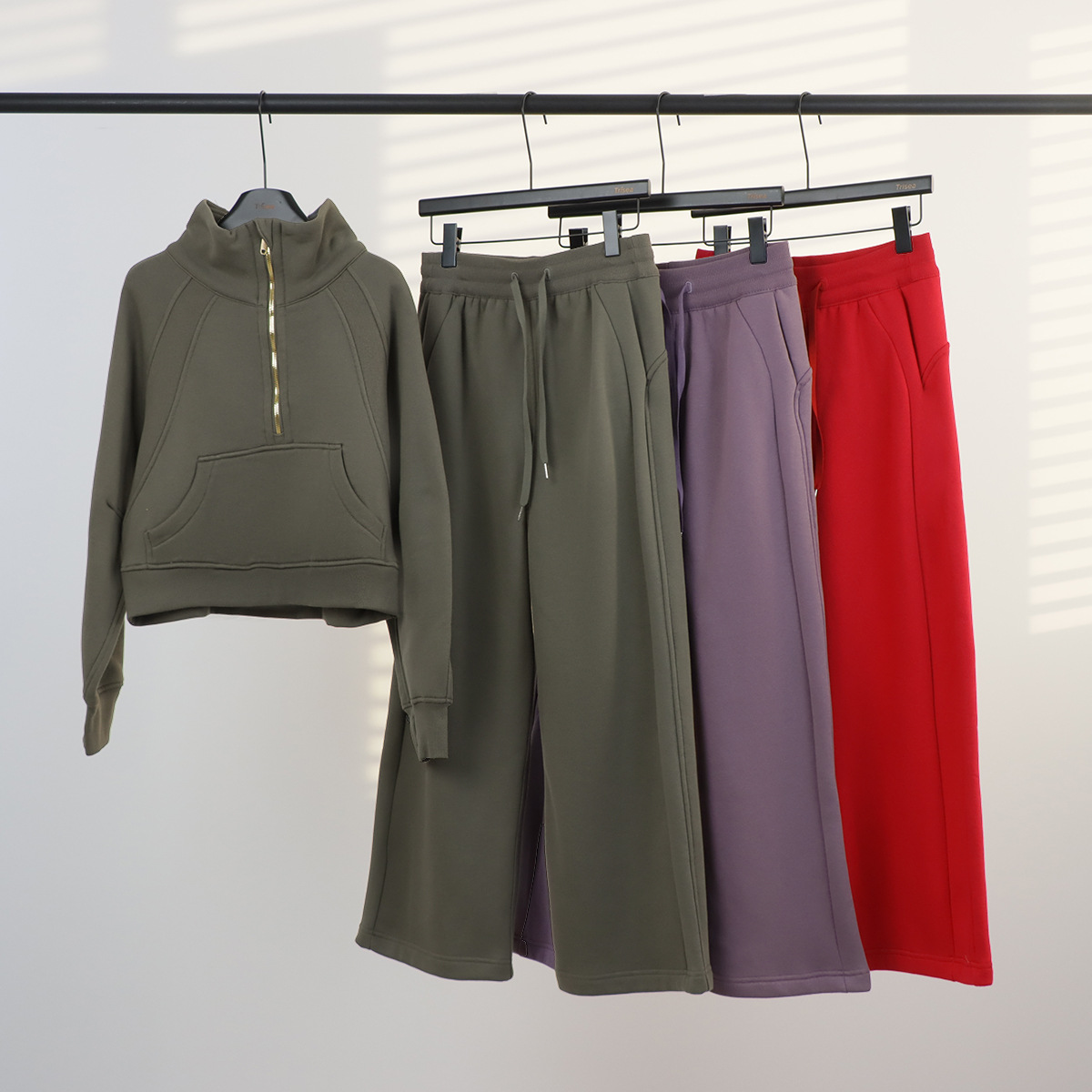 Women's Stand Collar Half Zip Fleece Lined Jogger Set Sportswear_voghion.com