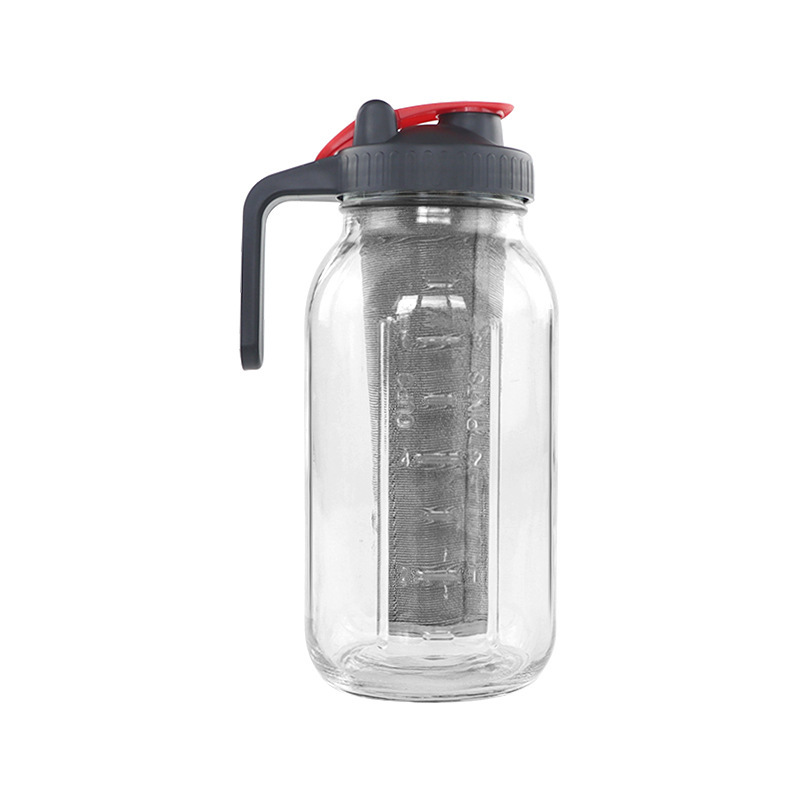 Al por mayor transfronterizo 64oz botella de bebida de taza de agua botella de jugo de frutas boca ancha botella de Mason con tapa de mango 32oz botella de bebida