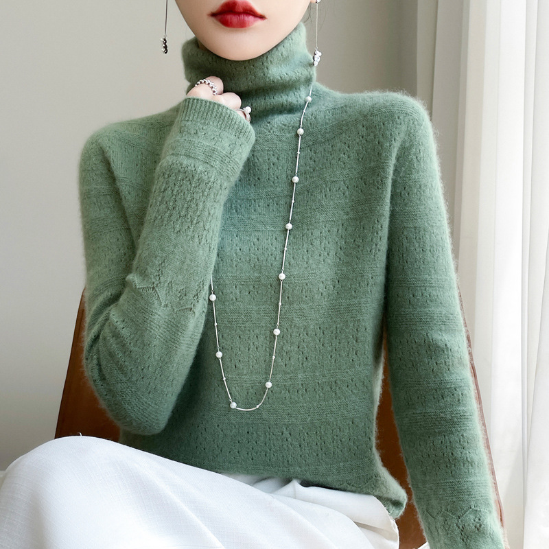 첫 번째 라인 의류 100 순수 울 2024 가을과 겨울 새로운 여성 의류 더미 칼라 풀오버 짧은 스웨터 스웨터