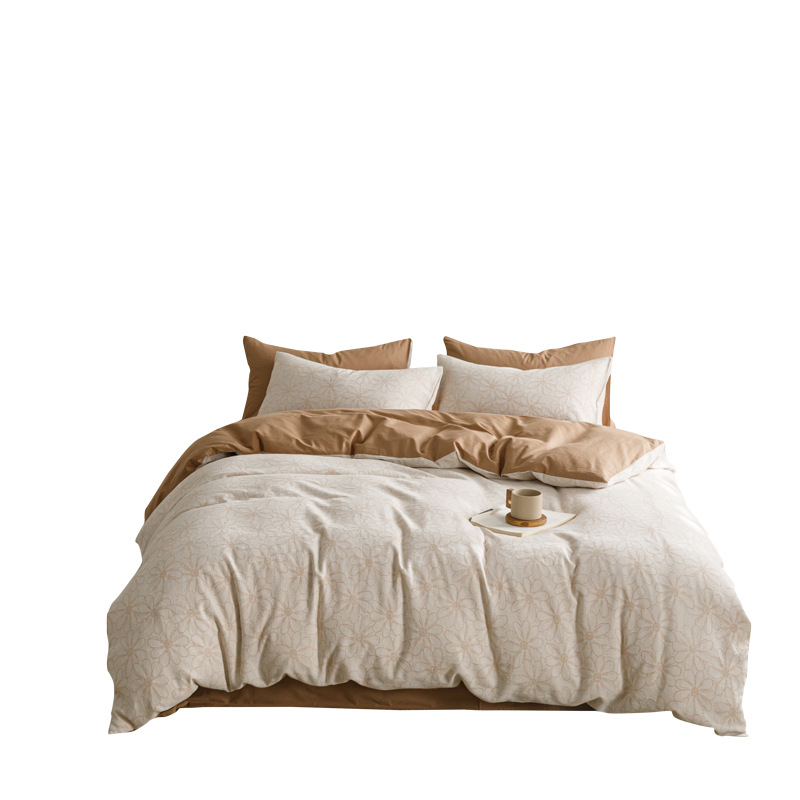 Summer Clase A Algodón lavado de algodón Juego de cuatro piezas Algodón puro Sensación simple de alta gama Funda de edredón Juego de tres piezas de ropa de cama