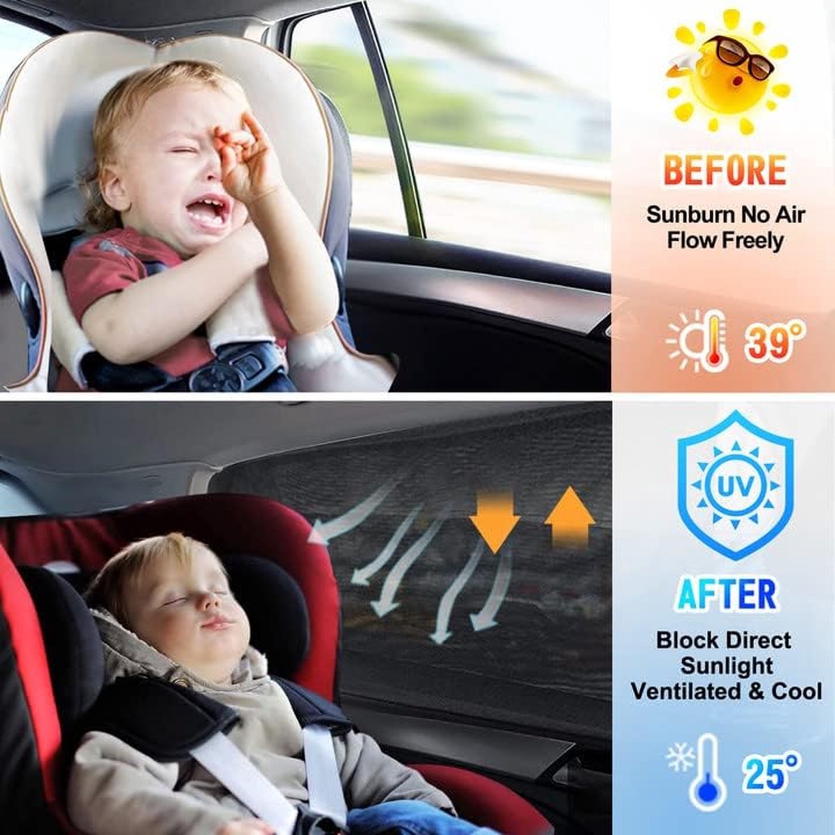 High Elastic Breathable Cover Full Window Mesh Car Sunshade Side Window Screen Mesh Protects Baby Pets from Sun Mosquitoes
