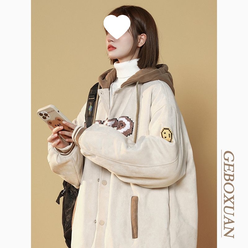 大码300斤假两件卫衣棒球服女撞色宽松胖mm春秋新款连帽开衫外套