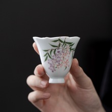 手绘紫藤闻香杯花口主人杯茶杯单杯釉下彩陶瓷家用品茗杯功夫茶具