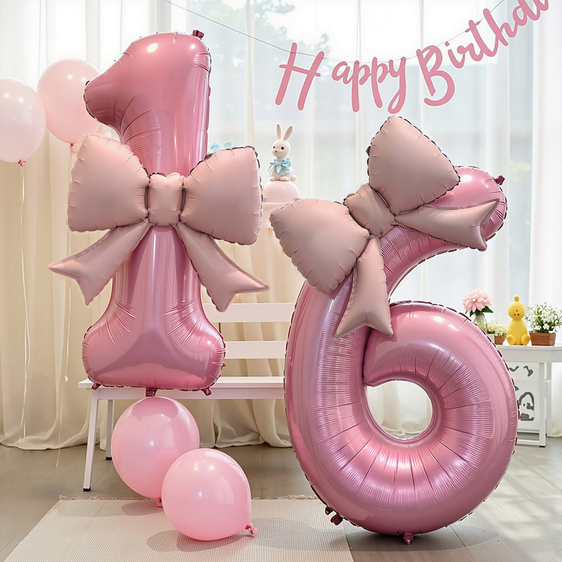 Girl's 10Th Birthday Photo Pink Bow Digital Balloon Kidsren's Props Party Layout Scene Decoration
