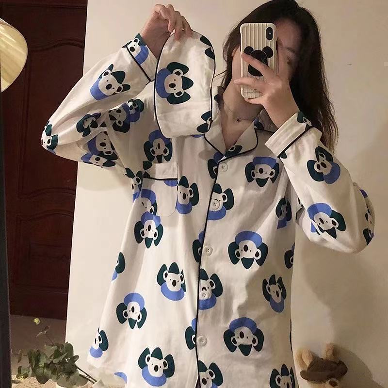 Nuevas celebridades de Internet ins viento primavera otoño pijamas mujeres de manga larga versión coreana japonesa dulce y lindo traje de servicio a domicilio de confinamiento