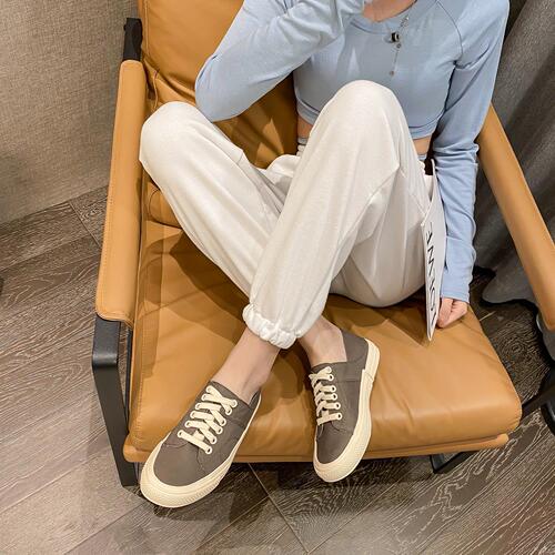 Laid-back two-way canvas shoes for women, breathable 2024 spring new style board shoes with laces, versatile casual shoes, heel candy color