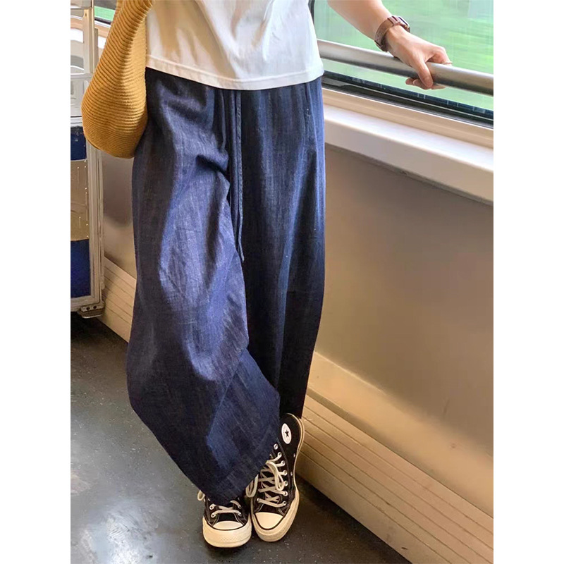 Retro Dark Blue Lazy Style Wide-Leg Jeans for Women Summer New Fat Girl mm Slimming Look Loose Nine-Point Pants