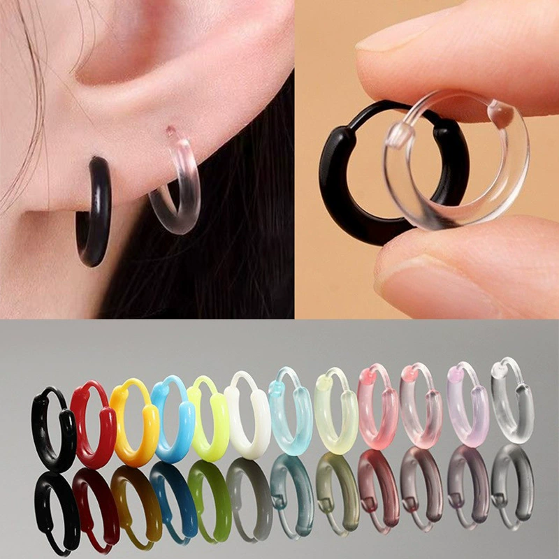 Новые импортные серьги из смолы, гипоаллергенные, прозрачные серьги, кольца для ушей, простые пластиковые кольца, серьги для пирсинга ушей для мужчин и женщин.