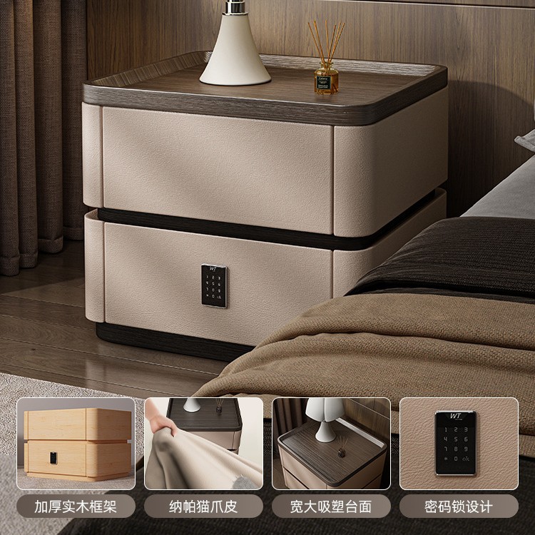 Mesita de noche de madera maciza con cerradura de combinación, caja fuerte, lujo ligero, sensación de alta gama, 2025, estilo caliente, dormitorio doméstico, armario de almacenamiento