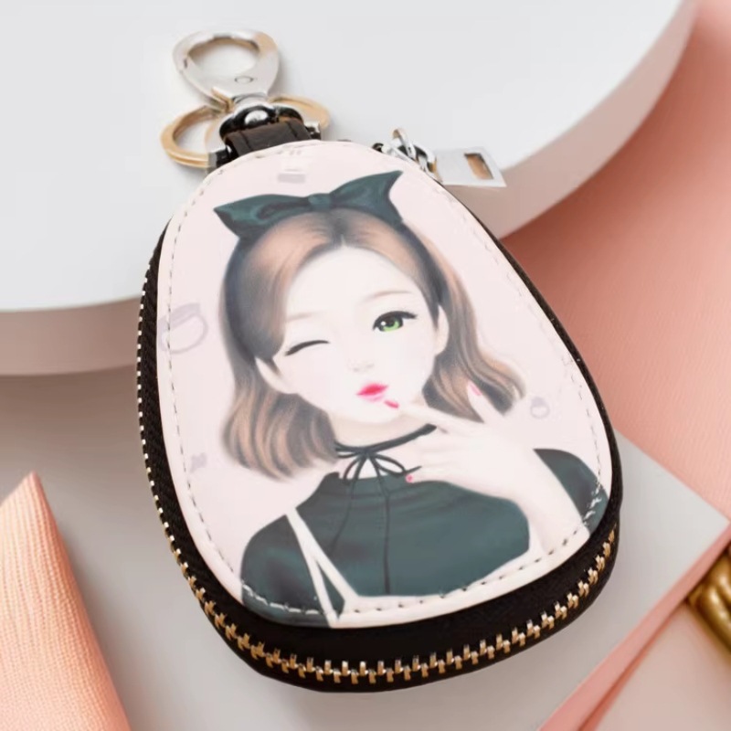 Women's car key bag, compact storage, Korean simple and cute, large capacity mini key case, home use cartoon bag