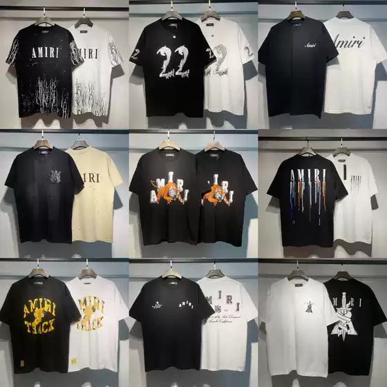 [260g] am Peace Pigeon Flow Paint Graffiti Letters Star Classic logo Printing Short Sleeve Couple T-shirt iri