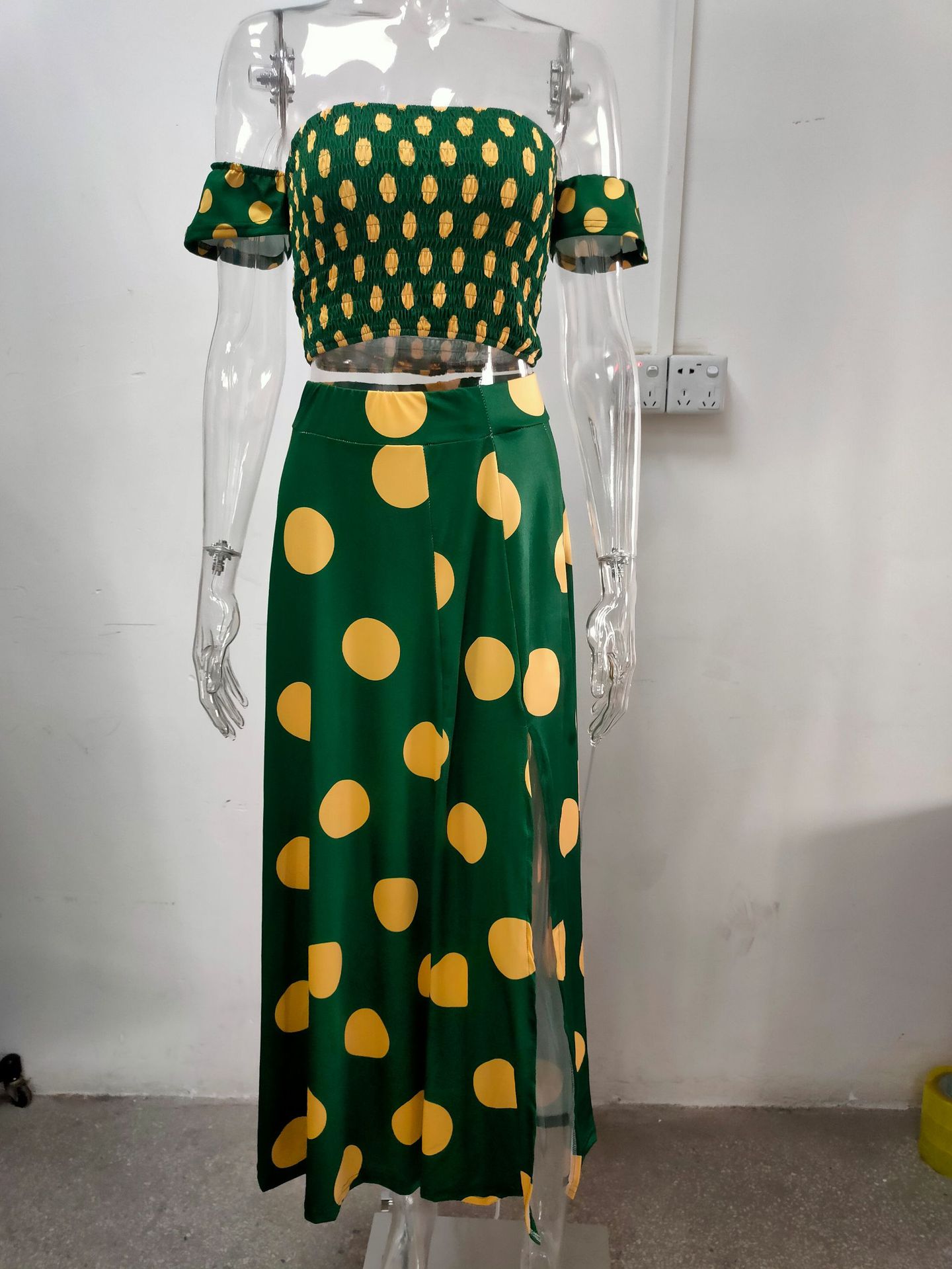 2022 European And American Summer Slim-Fit French Bohemian Print Mid-Length Vintage Strapless Dress Set For Women_ecoleips.com