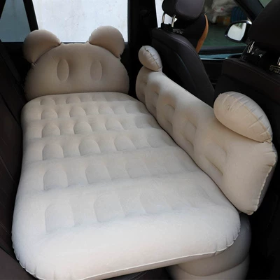 Cartoon Headrest, Car Seat Protector, Flocking Travel Mattress, Car Dual-Level Air Mattress, In-Car Inflatable Bed (Vehicle-mounted inflatable bed) - double-gear-beige