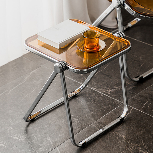 Foldable transparent small coffee shop with fashionable acrylic low table, internet celebrity photo matching furniture sofa side table