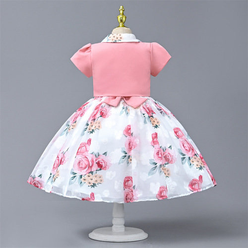 Children's Skirts Summer 2024 Cross-border Children's Clothing Stylish Girls Princess Skirts Short-sleeve Printed Girls' Dresses Wholesale