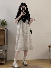 法式假两件正肩连衣裙女2025夏新款大码胖mm小香风亮闪闪中长裙子