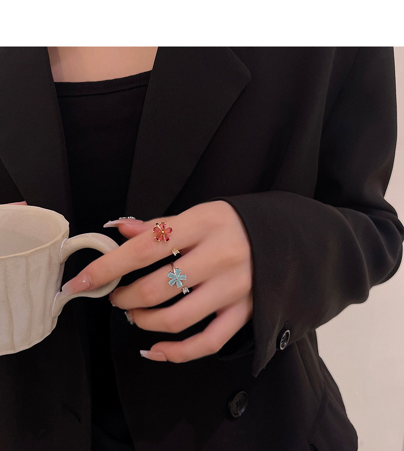 Fashion Heart Shape Flower Copper Zircon Open Ring 1 Piece