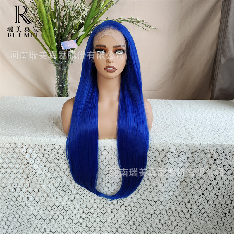 30inch Black Lace Wig Headgear 6*13 Lace Glue-Free Headgear Black High Temperature Silk Black Long Straight Hair Headgear