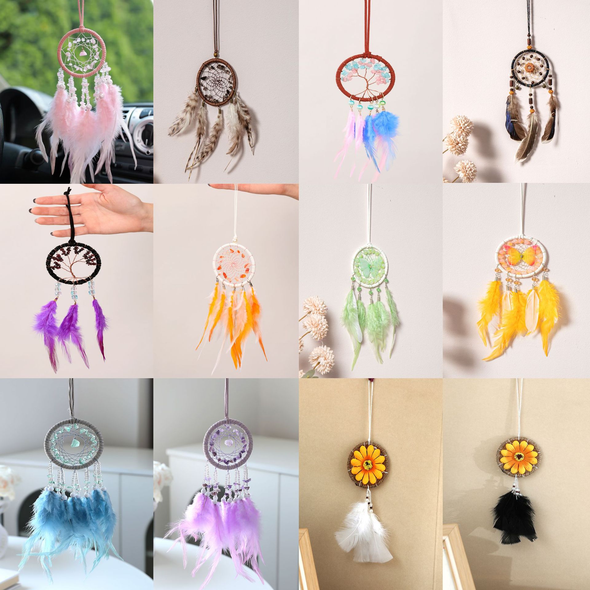 Transfronterizos de automóviles dreamcatcher red colgante bolsas decoración colgante decoración de automóviles plumas pequeños colgantes regalos de vacaciones