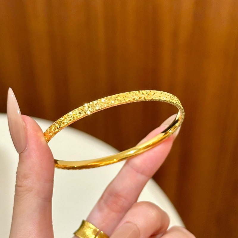 Three-Sided Crushed Ice Bracelet for Women, Simulated Gold Solid Ring Bracelet, Light Luxury Niche High-End Sand Gold Jewelry Three-Sided Crushed Ice Bracelet for Women, Simulated Gold Solid Ring Bracelet, Light Luxury Niche High-End Sand Gold Jewelry