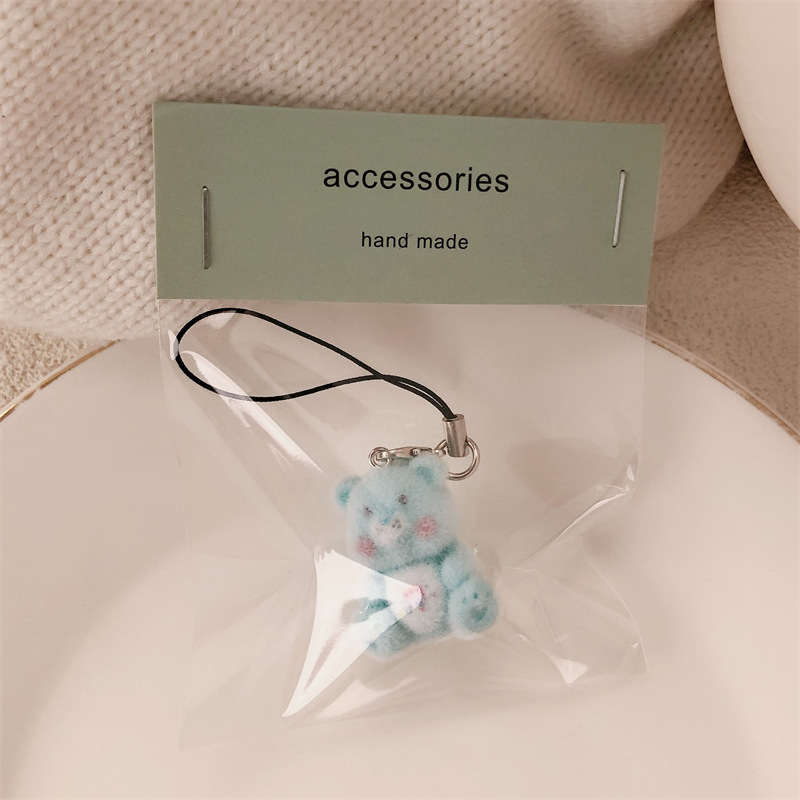 Colgante de oso de dibujos animados tridimensional flocado, cordón de niña linda, bolso de estudiante de felpa, colgante de bolso, colgante de teléfono móvil