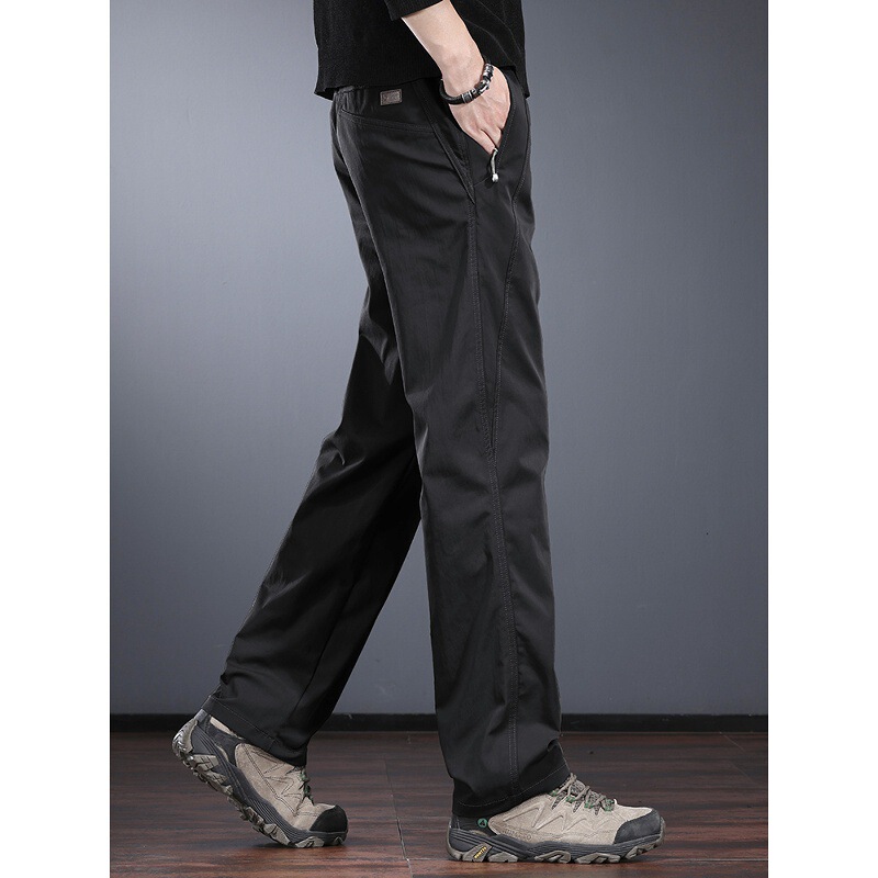 High-End Men's Casual Pants for Spring, European and American Style, Simple Straight-Leg Pants with Zipper Pockets, Outdoor Hiking Long Pants, Trendy