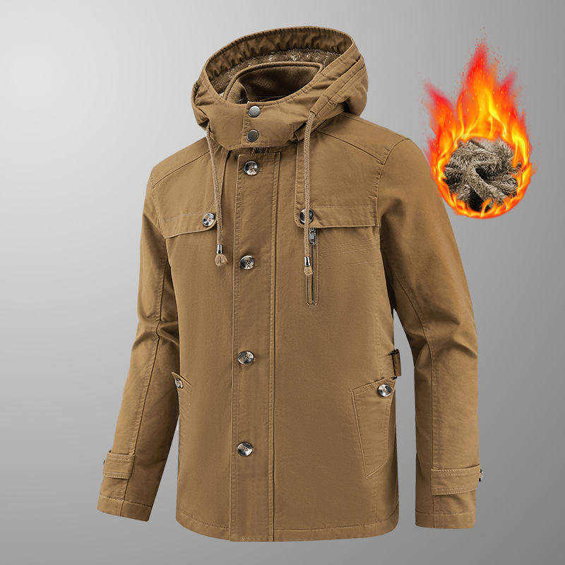 Comercio exterior transfronterizo otoño y invierno nuevo tipo de chaqueta de algodón de terciopelo para hombre con chaqueta de algodón lavado con sombrero para hombre
