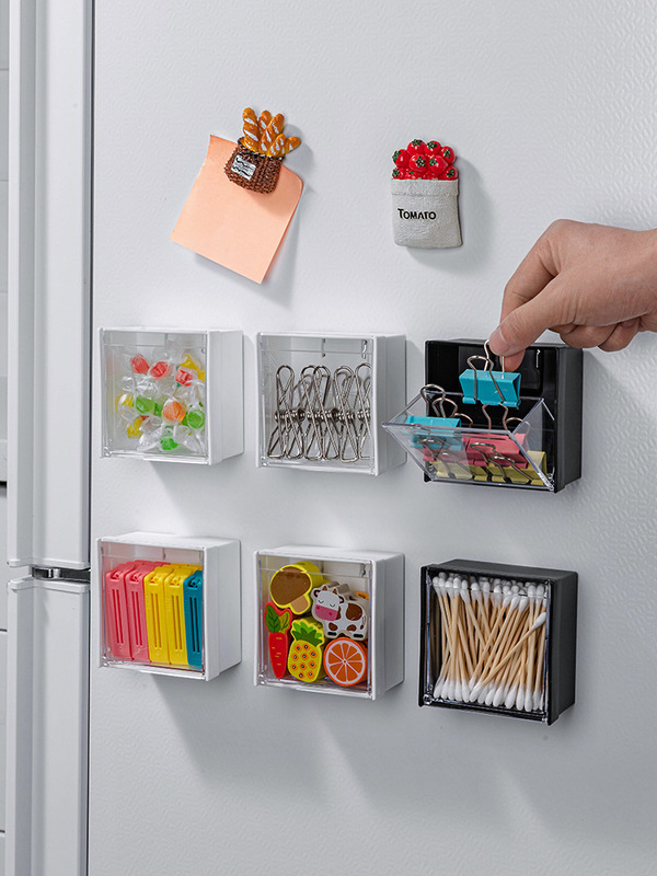 Japan Imported Magnetic Storage Box Household Refrigerator Sticker Wall-Mounted Rubber Band Small Object Storage Box Magnet Storage Rack