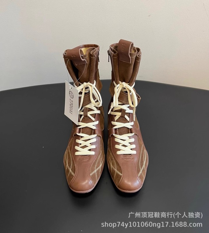 广州高版25ss春夏新款绑带复古中筒德训拳击靴平底休闲登山女短靴|undefined