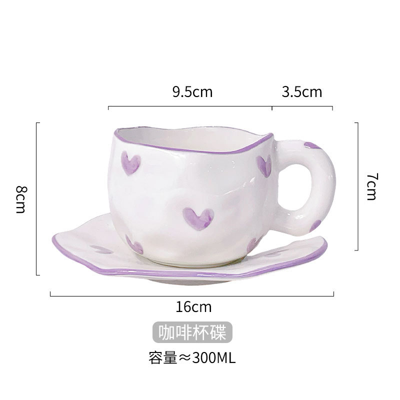 Purple Love Heart - Hand-pinching coffee cup and plate