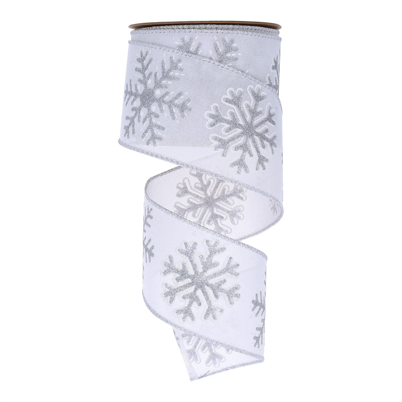63mm Amazon transfronterizo nueva cinta de lino de Navidad impresa en polvo brillante gran cinta de decoración de nieve de Navidad