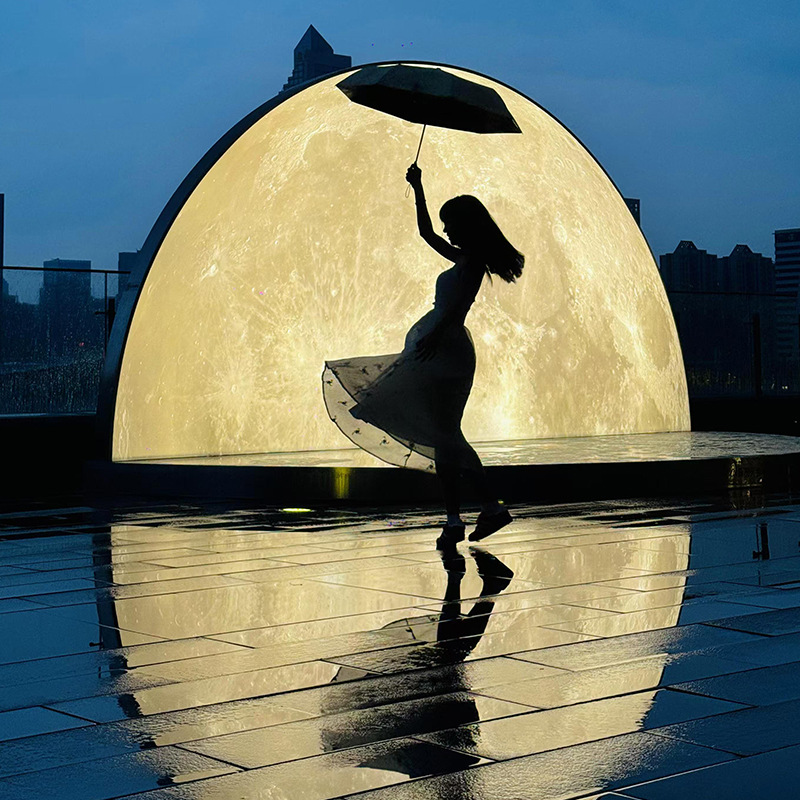 月球灯箱软膜落日余晖沙滩露营地地球表面网红圆形打卡背景墙其他