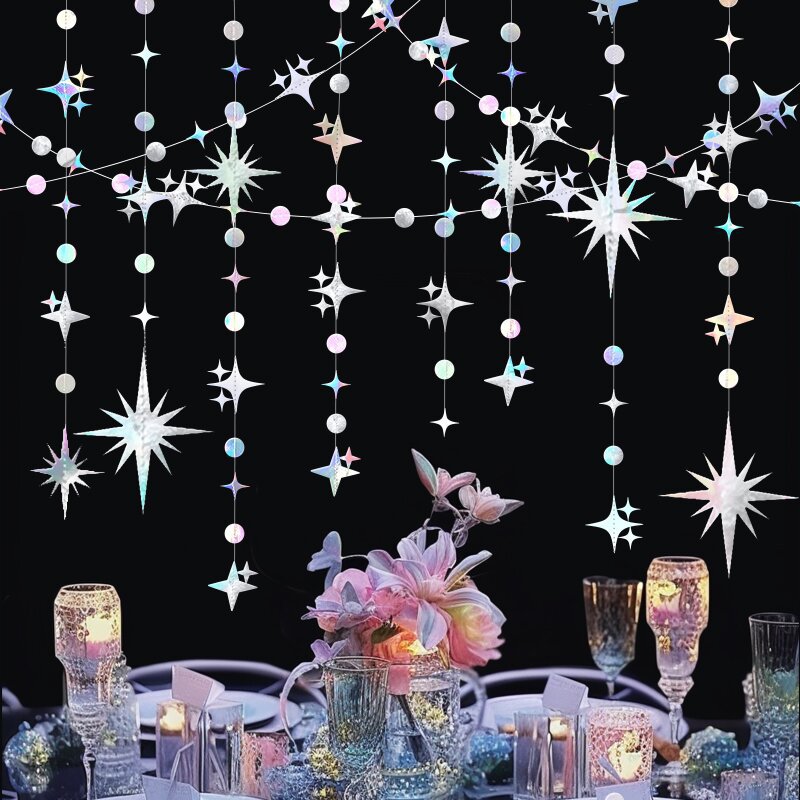 创意幻彩芒星拉花套装空中吊饰宿舍生日派对浪漫婚房婚礼布置装饰