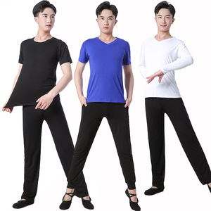 Blue white black Latin ballroom dancing shirts and pants for youth man male adult Chinese classical dance teacher modal tops and trousers