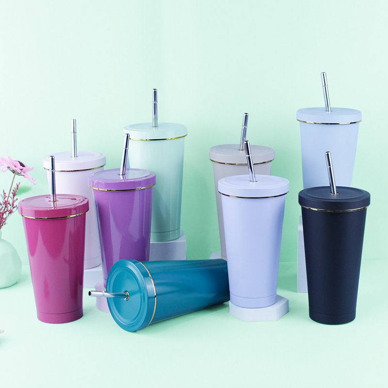 El comercio exterior de acero inoxidable 304 borde dorado taza de paja transfronteriza gran capacidad de vacío taza de café portátil taza de vacío del coche