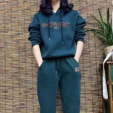 冬季加绒加厚连帽卫衣套装女新款时尚宽松显瘦休闲运动服两件套