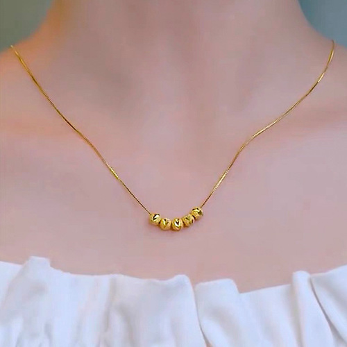 Copper Five Blessings Necklace Women's  New Trendy Titanium Steel Colorless Transfer Beads Light Luxurious Clavicle Chain